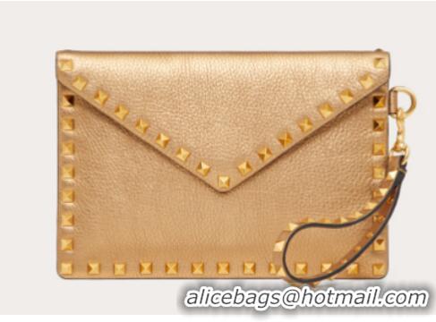 Buy Inexpensive VALENTINO Garavani Rockstud Calfskin Clutch WP0P87R Brass