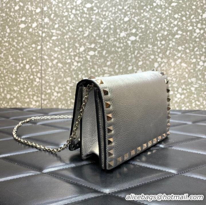 Buy Cheapest VALENTINO Garavani Rockstud Calfskin Clutch WP0P86R Silver