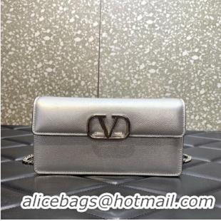 Famous Brand VALENTINO Garavani Rockstud Calfskin Chain bag 0S93VL Silver