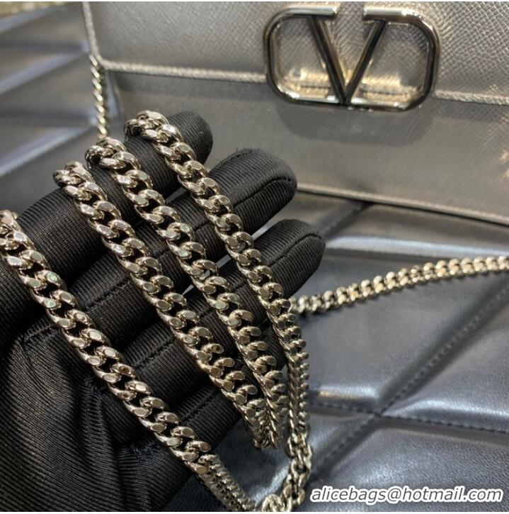 Famous Brand VALENTINO Garavani Rockstud Calfskin Chain bag 0S93VL Silver