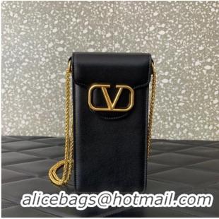 Popular Style VALENTINO LOCO calf leather chain phone case WP0Z11 black