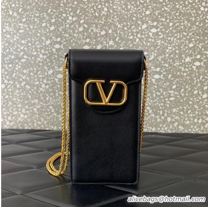 Popular Style VALENTINO LOCO calf leather chain phone case WP0Z11 black