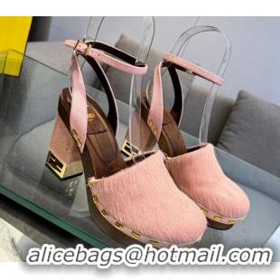 Popular Style Fendi Baguette Show Pony Hair Clogs High Heel Pumps 11cm Pink 321055