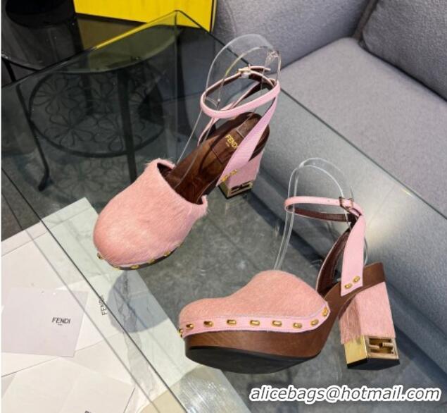 Popular Style Fendi Baguette Show Pony Hair Clogs High Heel Pumps 11cm Pink 321055