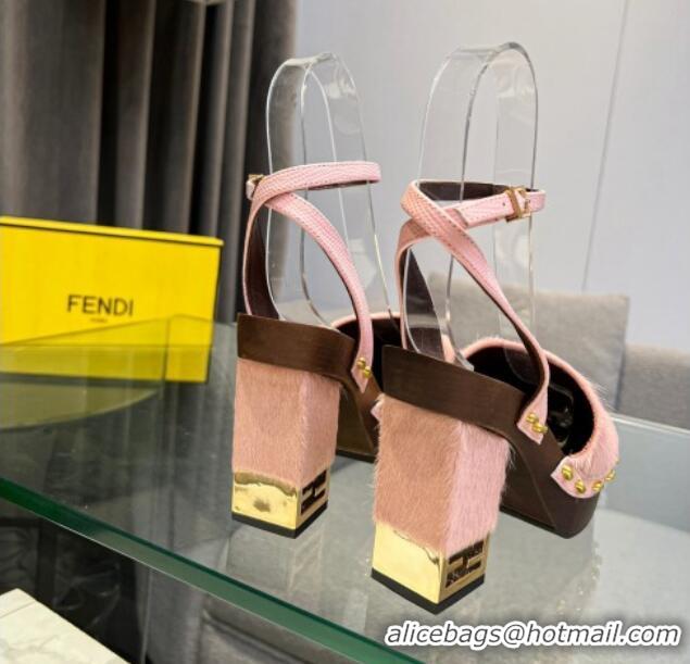 Popular Style Fendi Baguette Show Pony Hair Clogs High Heel Pumps 11cm Pink 321055