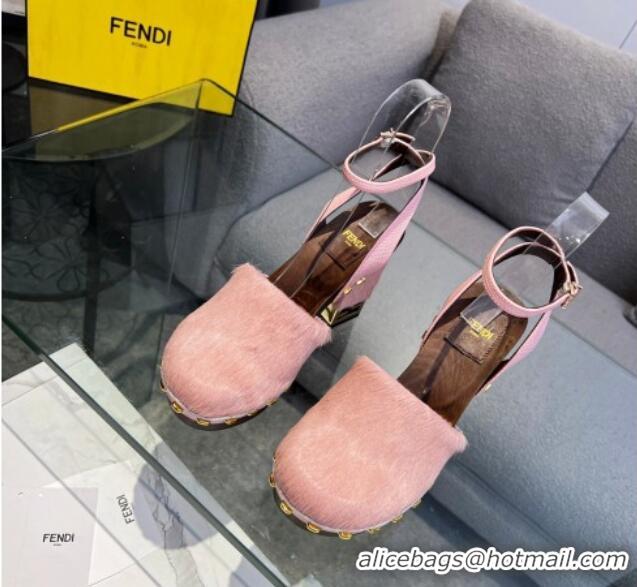 Popular Style Fendi Baguette Show Pony Hair Clogs High Heel Pumps 11cm Pink 321055