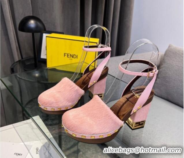 Popular Style Fendi Baguette Show Pony Hair Clogs High Heel Pumps 11cm Pink 321055