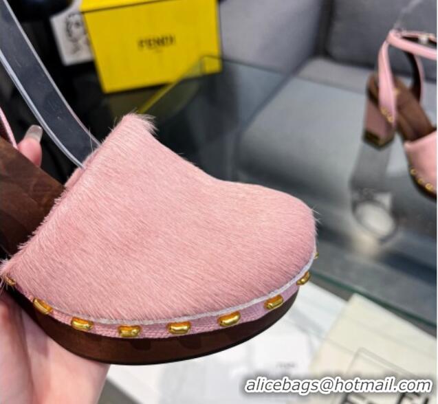 Popular Style Fendi Baguette Show Pony Hair Clogs High Heel Pumps 11cm Pink 321055