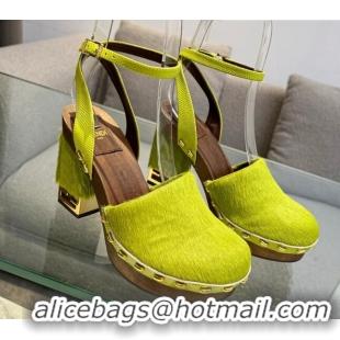 Good Quality Fendi Baguette Show Pony Hair Clogs High Heel Pumps 11cm Green 321056