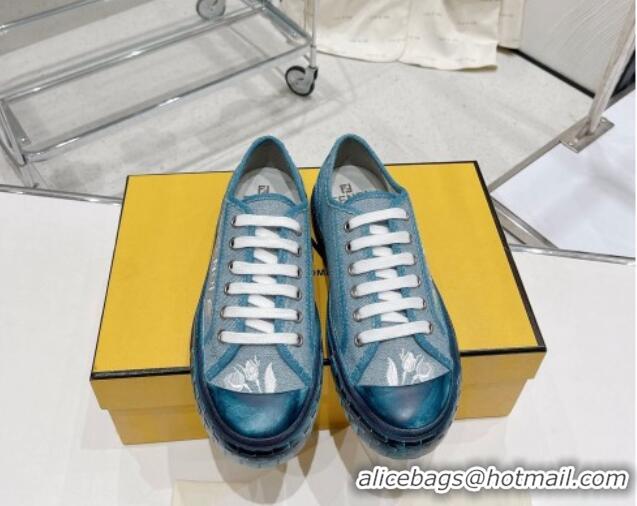 Pretty Style Fendi Domino Denim Low-top Sneakers Light Blue 321058