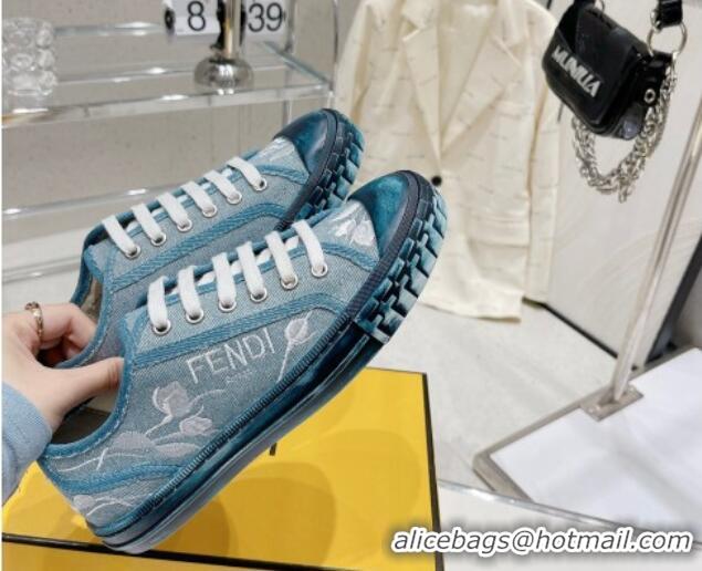 Pretty Style Fendi Domino Denim Low-top Sneakers Light Blue 321058