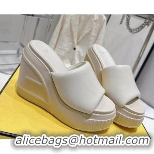 Shop Duplicate Fendi Fashion Show Wedge Slide Sandals 14cm in White Nappa Leather 329033