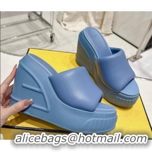 Most Popular Fendi Fashion Show Wedge Slide Sandals 14cm in Blue Nappa Leather 0329034