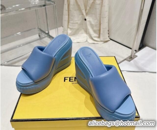 Most Popular Fendi Fashion Show Wedge Slide Sandals 14cm in Blue Nappa Leather 0329034