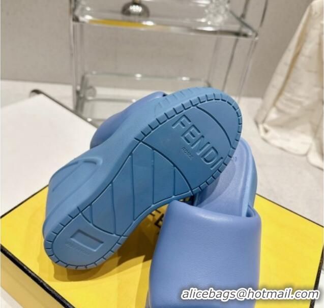 Most Popular Fendi Fashion Show Wedge Slide Sandals 14cm in Blue Nappa Leather 0329034