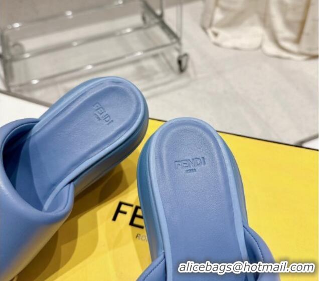 Most Popular Fendi Fashion Show Wedge Slide Sandals 14cm in Blue Nappa Leather 0329034