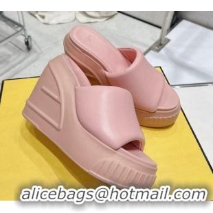 Top Design Fendi Fashion Show Wedge Slide Sandals 14cm in Light Pink Nappa Leather 329036