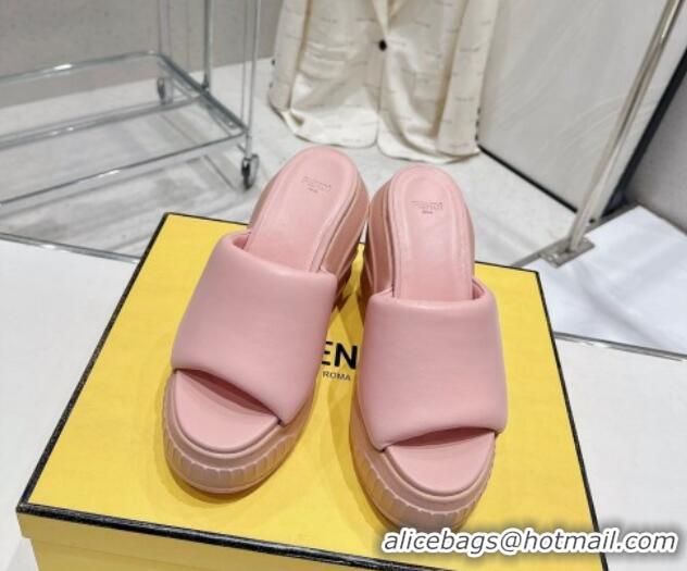 Top Design Fendi Fashion Show Wedge Slide Sandals 14cm in Light Pink Nappa Leather 329036