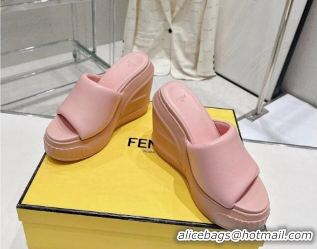 Top Design Fendi Fashion Show Wedge Slide Sandals 14cm in Light Pink Nappa Leather 329036