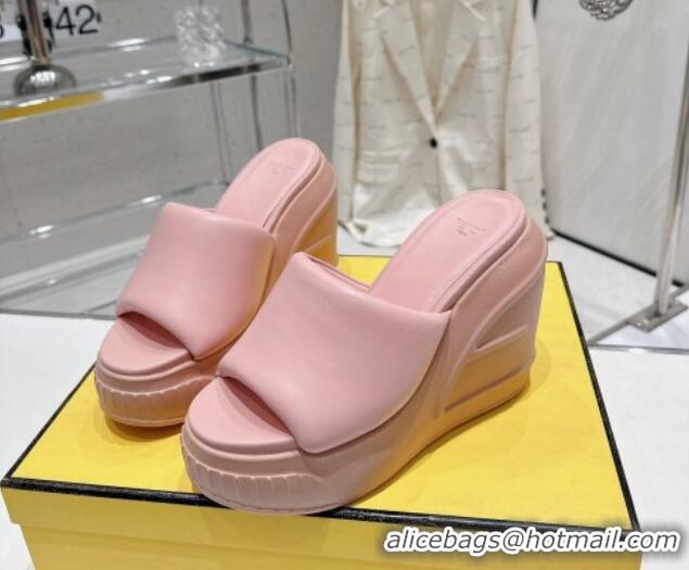 Top Design Fendi Fashion Show Wedge Slide Sandals 14cm in Light Pink Nappa Leather 329036