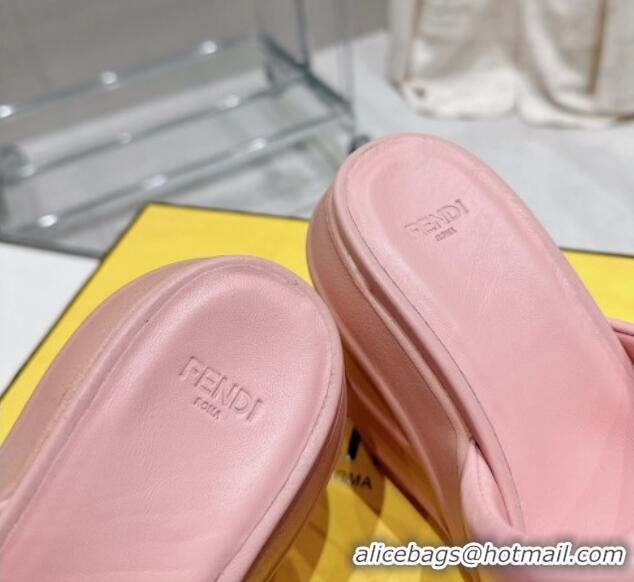 Top Design Fendi Fashion Show Wedge Slide Sandals 14cm in Light Pink Nappa Leather 329036