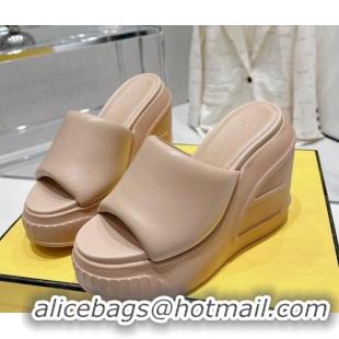 Cheap Price Fendi Fashion Show Wedge Slide Sandals 14cm in Beige Nappa Leather 329037