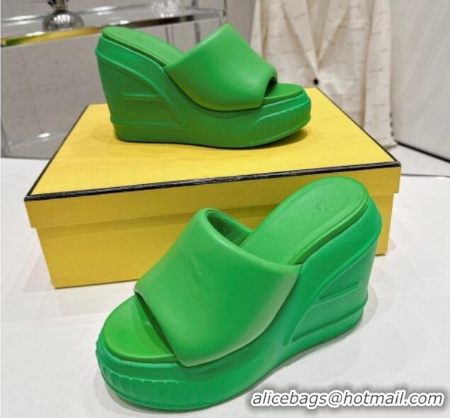 Cheap Price Fendi Fashion Show Wedge Slide Sandals 14cm in Green Nappa Leather 329038