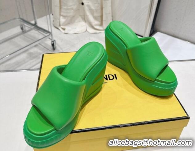 Cheap Price Fendi Fashion Show Wedge Slide Sandals 14cm in Green Nappa Leather 329038