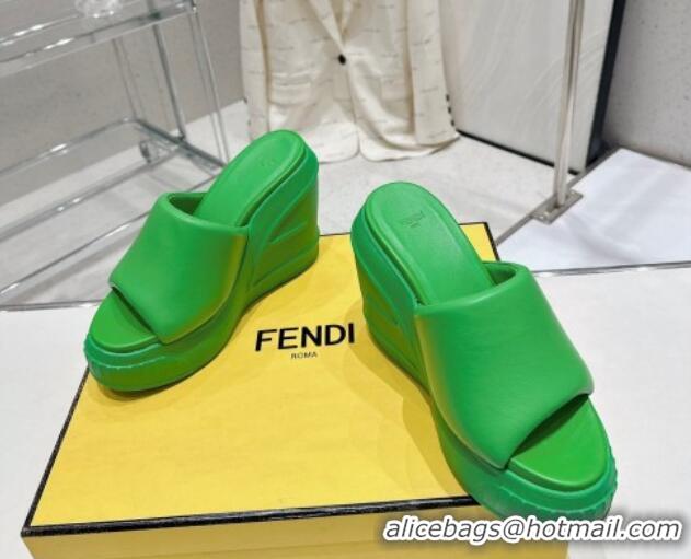 Cheap Price Fendi Fashion Show Wedge Slide Sandals 14cm in Green Nappa Leather 329038