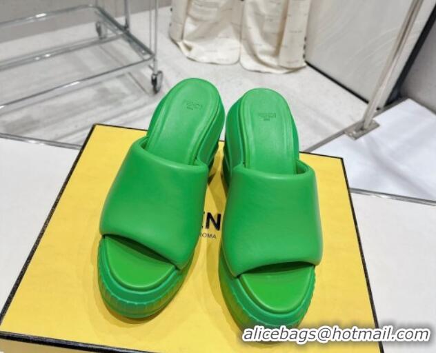 Cheap Price Fendi Fashion Show Wedge Slide Sandals 14cm in Green Nappa Leather 329038