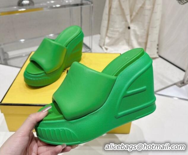 Cheap Price Fendi Fashion Show Wedge Slide Sandals 14cm in Green Nappa Leather 329038