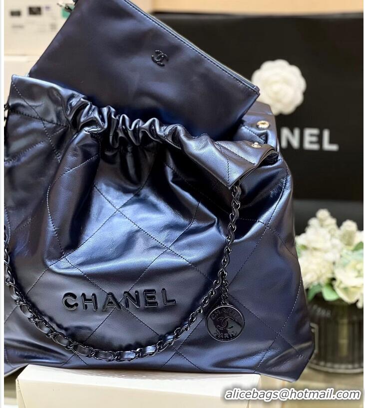 Trendy Design Chanel Calf leather shopping bag AS3261 Navy Blue