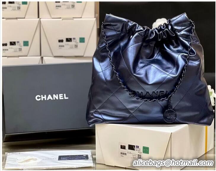 Trendy Design Chanel Calf leather shopping bag AS3261 Navy Blue