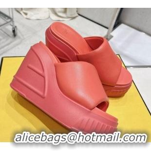 Low Price Fendi Fashion Show Wedge Slide Sandals 14cm in Dark Pink Nappa Leather 329039