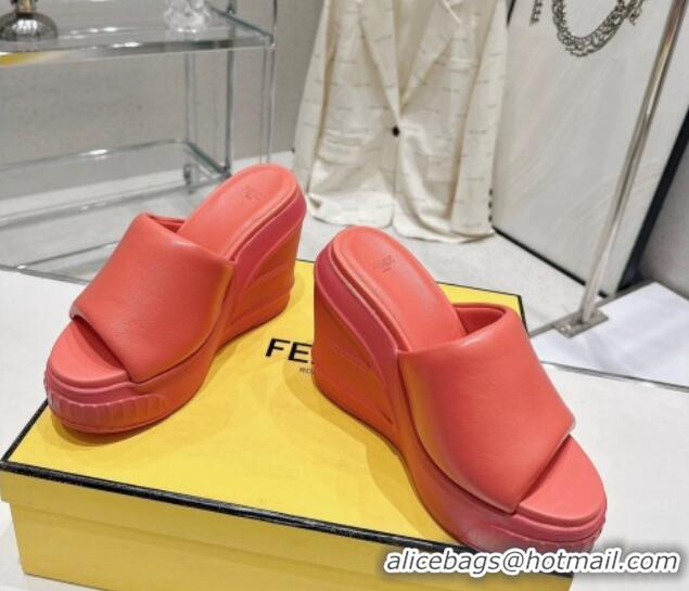 Low Price Fendi Fashion Show Wedge Slide Sandals 14cm in Dark Pink Nappa Leather 329039