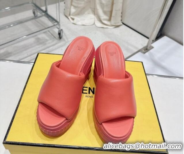 Low Price Fendi Fashion Show Wedge Slide Sandals 14cm in Dark Pink Nappa Leather 329039