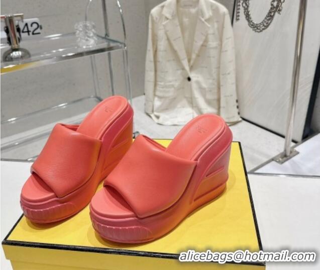 Low Price Fendi Fashion Show Wedge Slide Sandals 14cm in Dark Pink Nappa Leather 329039