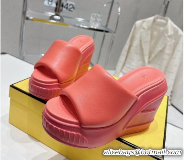 Low Price Fendi Fashion Show Wedge Slide Sandals 14cm in Dark Pink Nappa Leather 329039