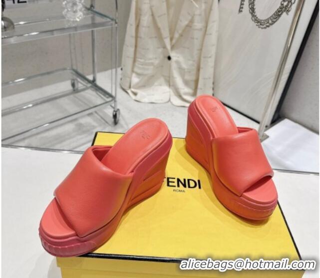 Low Price Fendi Fashion Show Wedge Slide Sandals 14cm in Dark Pink Nappa Leather 329039