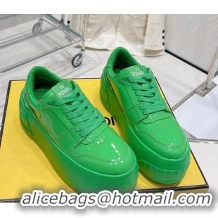 Stylish Fendi Fashion Show Low-top Platform Sneakers 7cm in Green Brushed Leather 329041