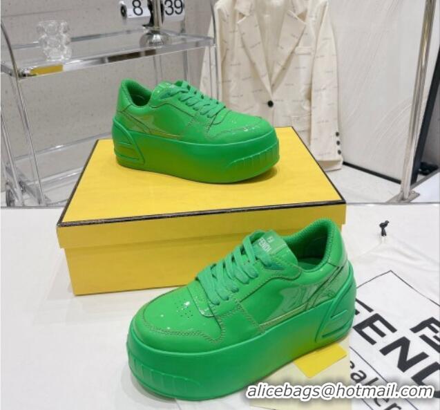 Stylish Fendi Fashion Show Low-top Platform Sneakers 7cm in Green Brushed Leather 329041