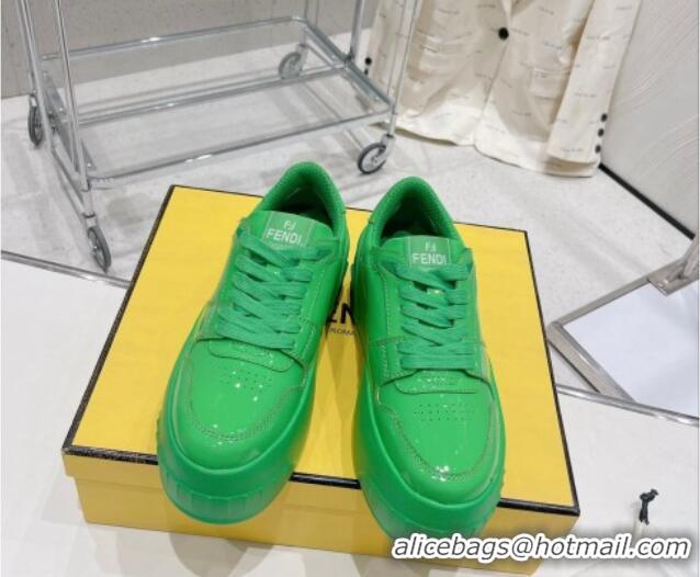 Stylish Fendi Fashion Show Low-top Platform Sneakers 7cm in Green Brushed Leather 329041