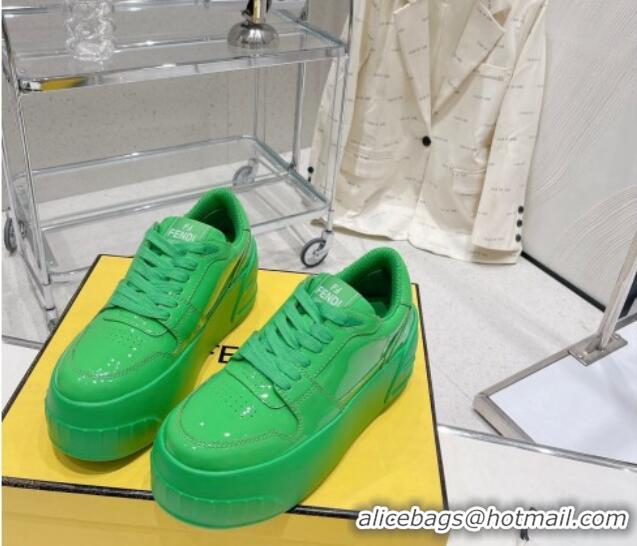 Stylish Fendi Fashion Show Low-top Platform Sneakers 7cm in Green Brushed Leather 329041