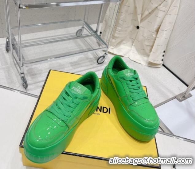 Stylish Fendi Fashion Show Low-top Platform Sneakers 7cm in Green Brushed Leather 329041