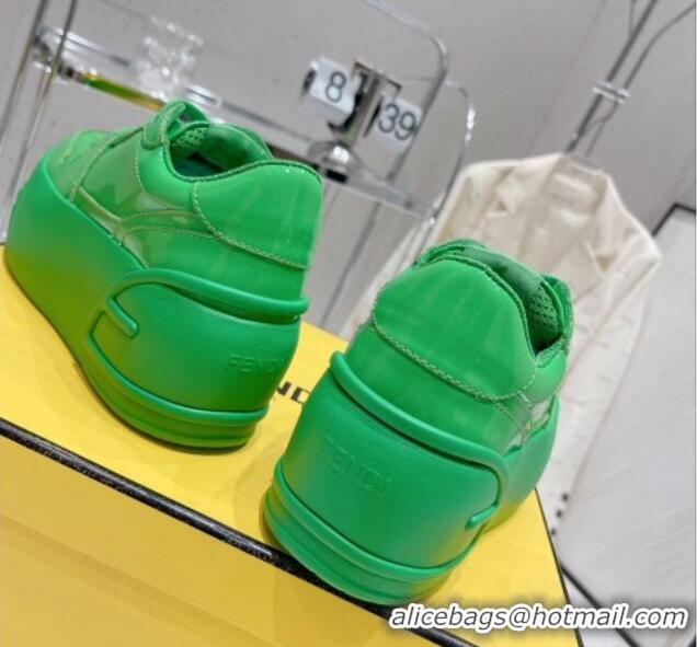 Stylish Fendi Fashion Show Low-top Platform Sneakers 7cm in Green Brushed Leather 329041