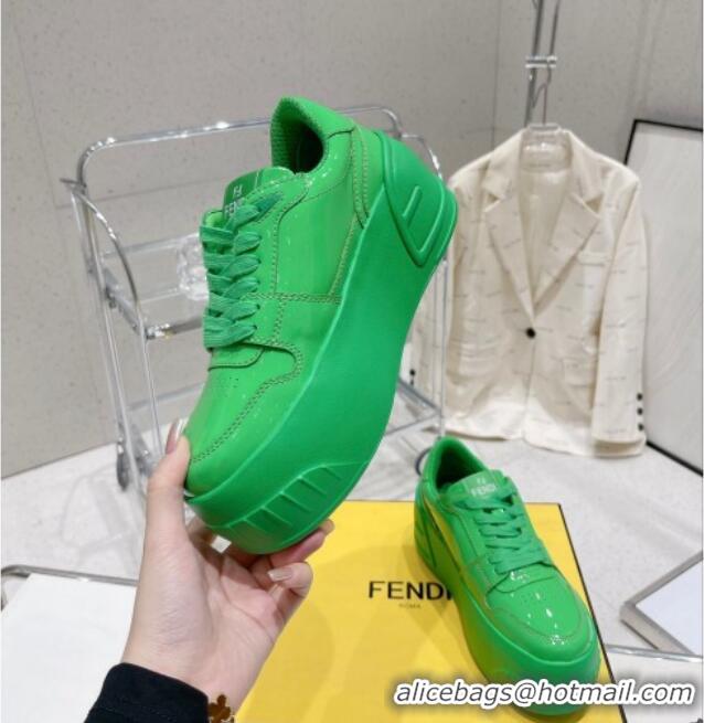 Stylish Fendi Fashion Show Low-top Platform Sneakers 7cm in Green Brushed Leather 329041