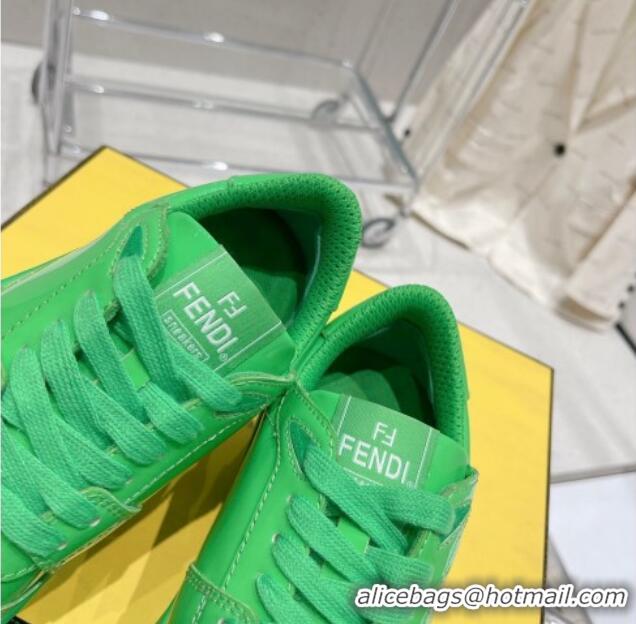 Stylish Fendi Fashion Show Low-top Platform Sneakers 7cm in Green Brushed Leather 329041