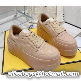 Sophisticated Fendi Fashion Show Low-top Platform Sneakers 7cm in Rose Beige Brushed Leather 329042