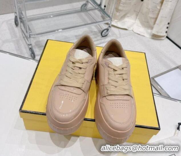 Sophisticated Fendi Fashion Show Low-top Platform Sneakers 7cm in Rose Beige Brushed Leather 329042