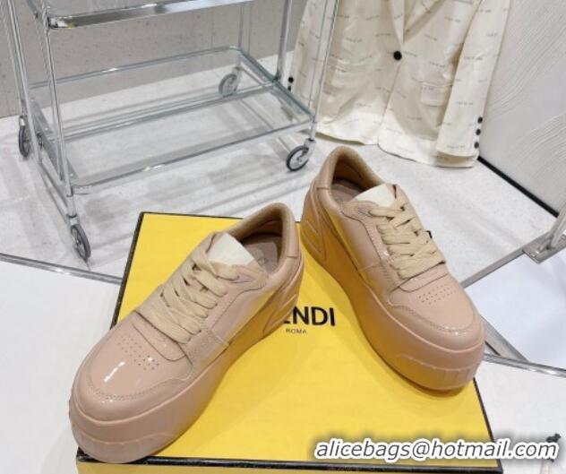 Sophisticated Fendi Fashion Show Low-top Platform Sneakers 7cm in Rose Beige Brushed Leather 329042